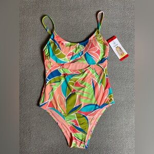 Hurley Women’s Colorful Floral Leaves Cutout One Piece Swim Suit